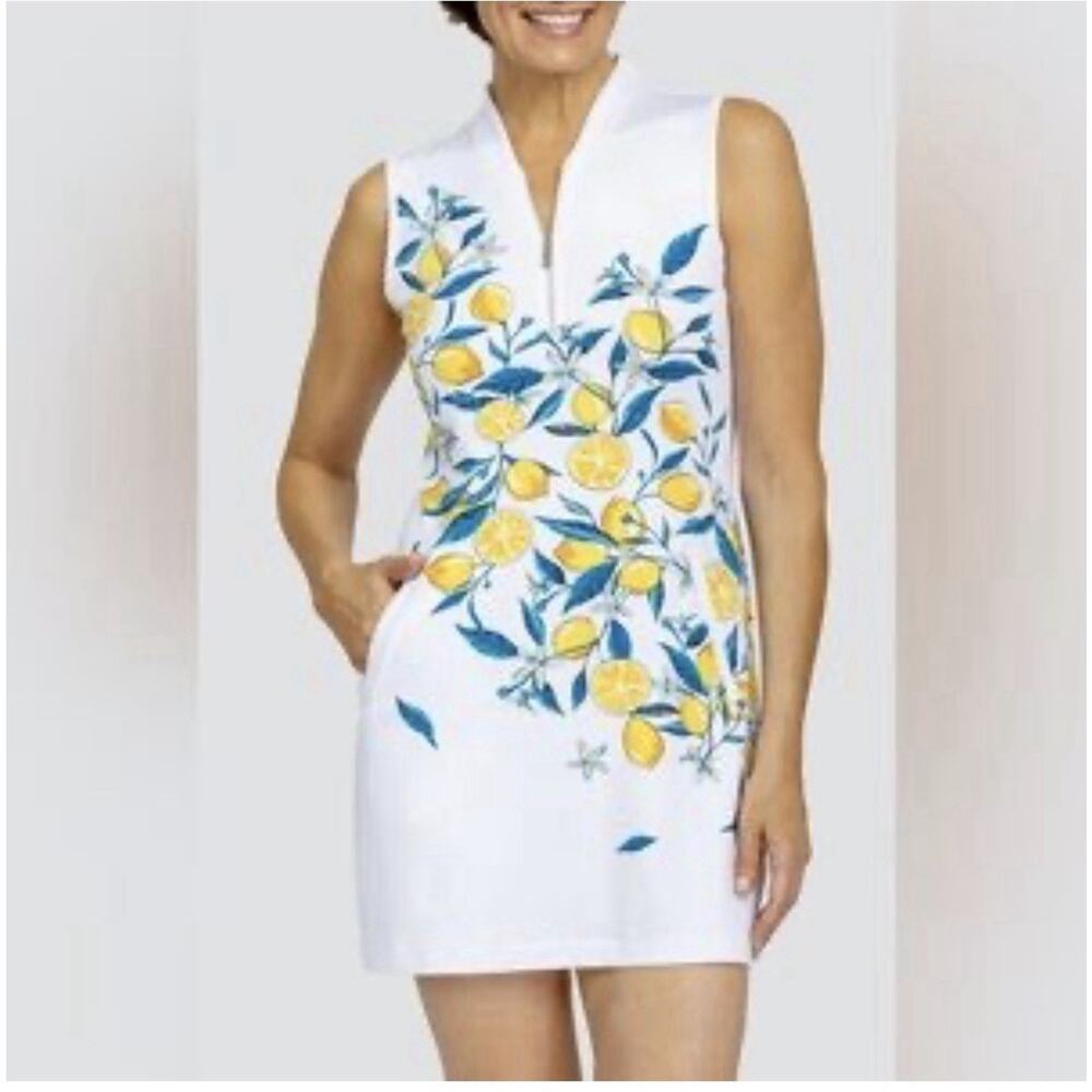 Tail Womens Larimar SL Golf Dress S White Lemon Print 1/4 Zip Tennis Stretch